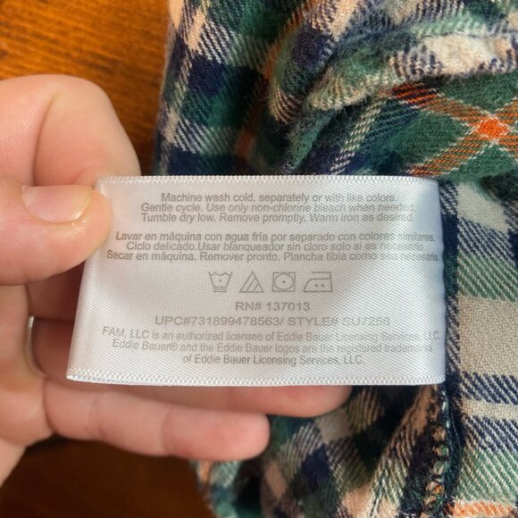 Eddie Bauer Button Down Flannel Men's Plaid Long Sleeve Green White Blue 307263 - Picture 5 of 8